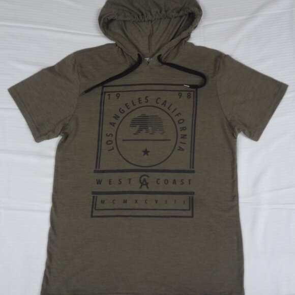 FIFTH SUN LOS ANGELES CA BEAR LOGO HOODED MEDIUM GREEN MENS T-SHIRT L341 - Picture 2 of 4